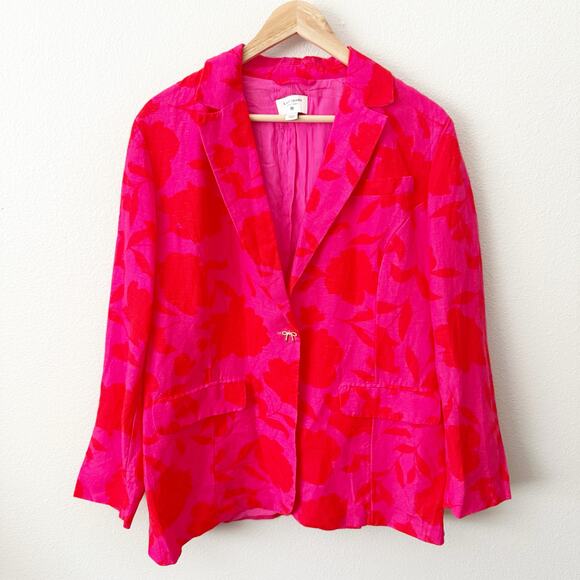KATE SPADE NEW YORK | Classic Rose Blazer Red Pink Floral Bow Button | Large - Picture 3 of 9